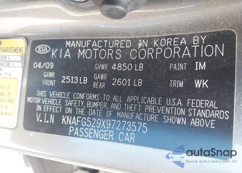 2009 Kia Rondo Lx from USA, damaged, VIN KNAFG529X97273575